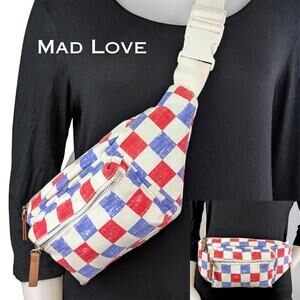 Mad Love Belt Bag Red Blue Checkered Crossbody Fanny Pack Festival  Streetwear